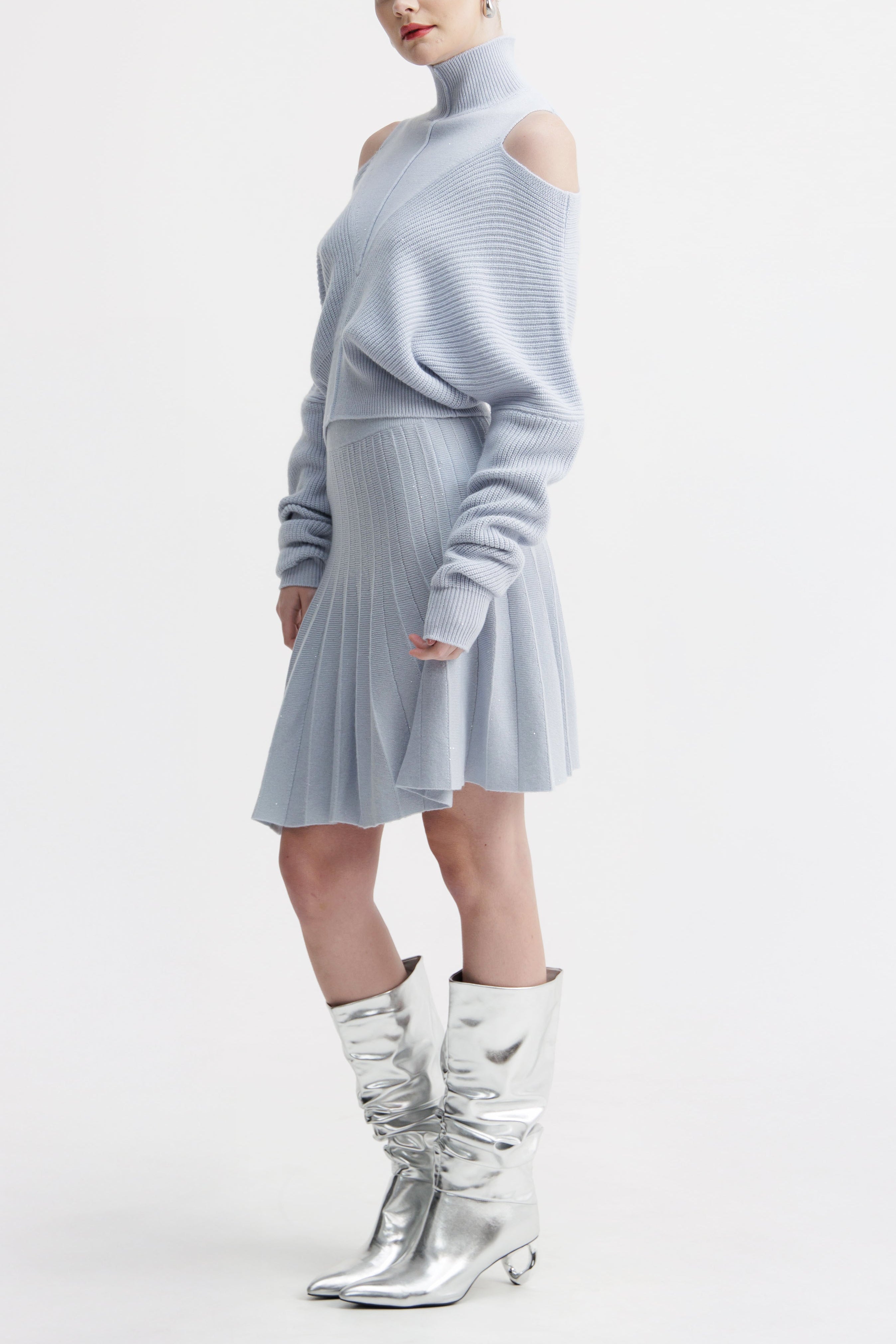 Pale Iris Pleated Knit Skirt