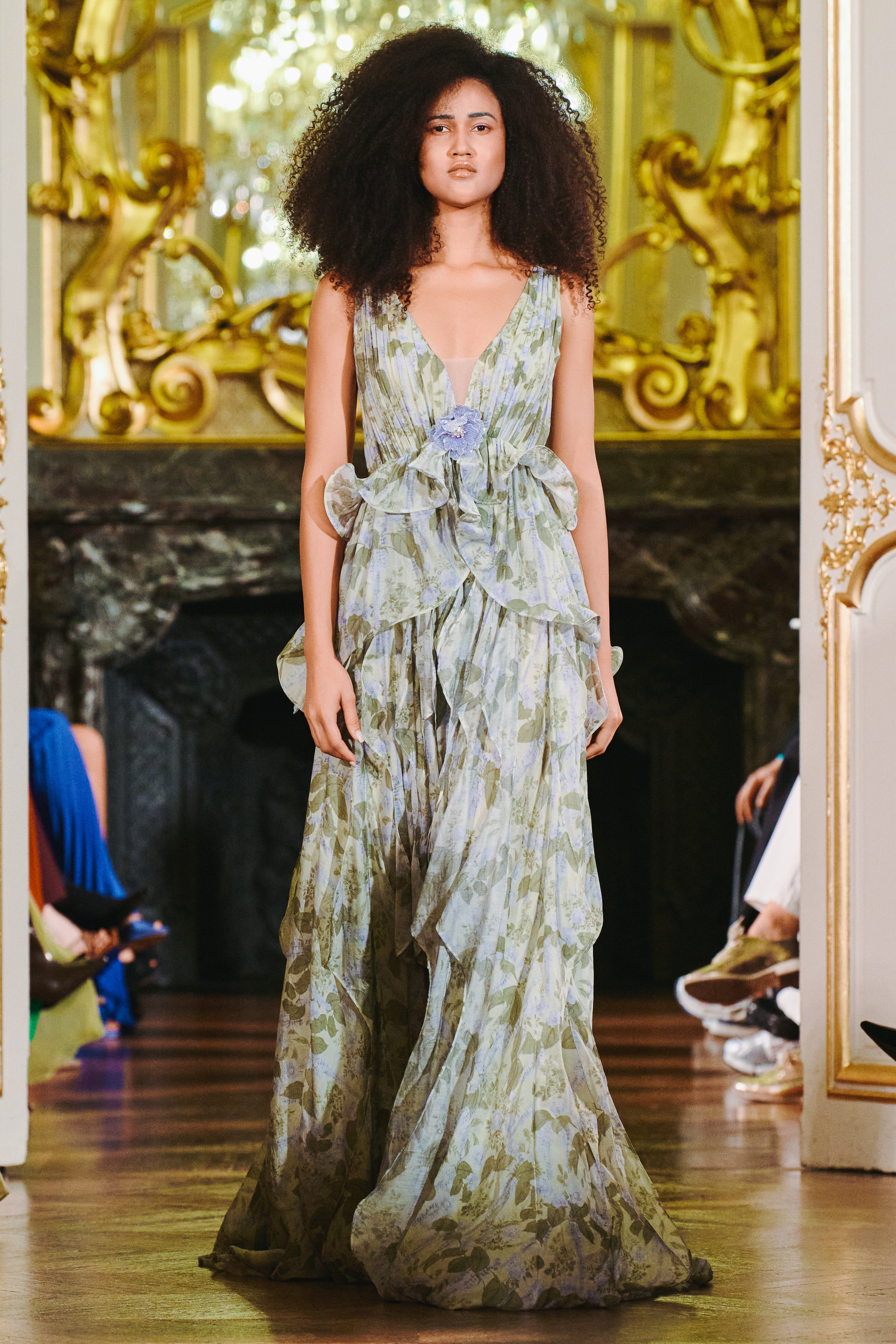 Garden Reverie Low Cut Ripple Gown