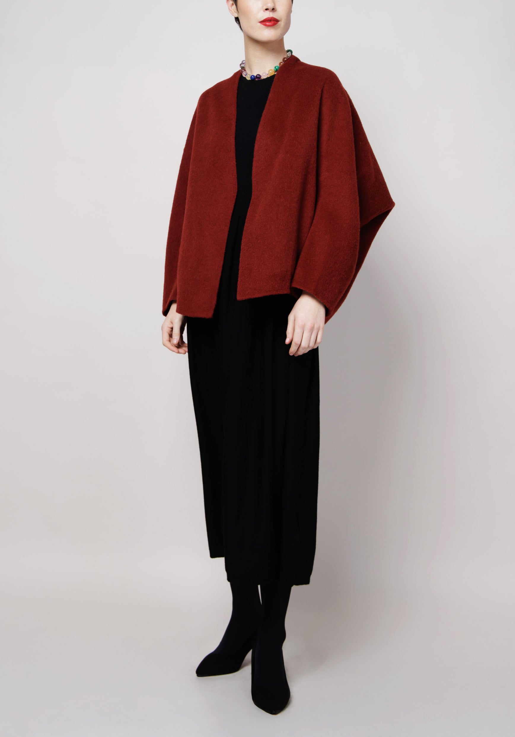 Cropped Kimono Camel Coat in Red image 0