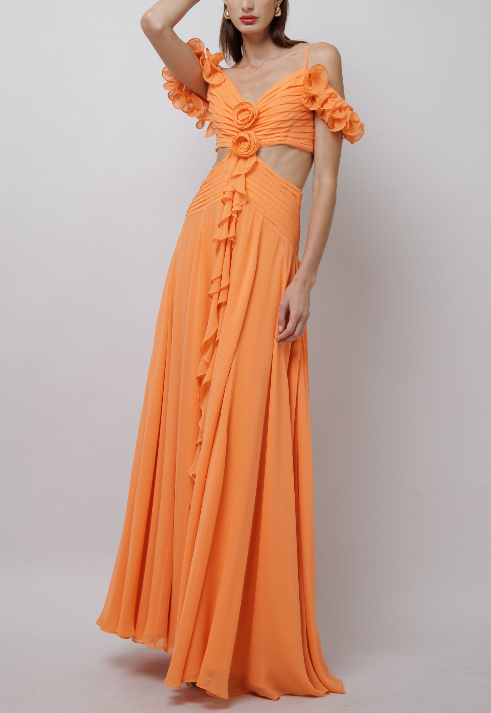 Silk draped sleeve cut-out maxi dress image 1