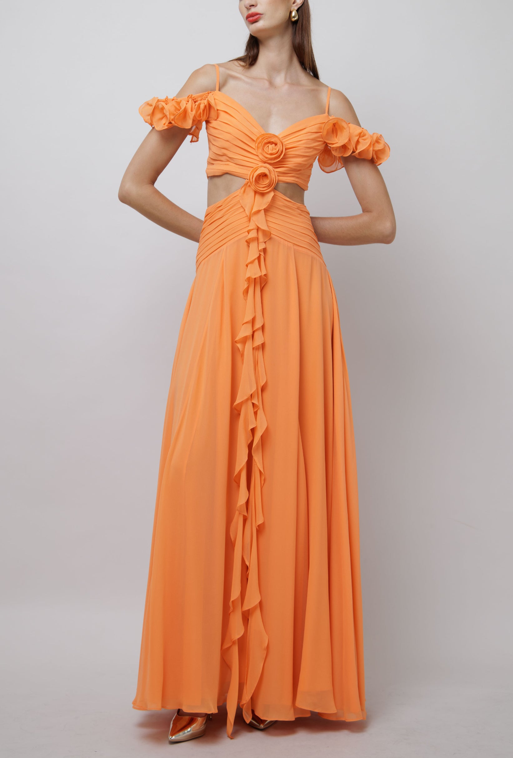 Silk draped sleeve cut-out maxi dress image 0