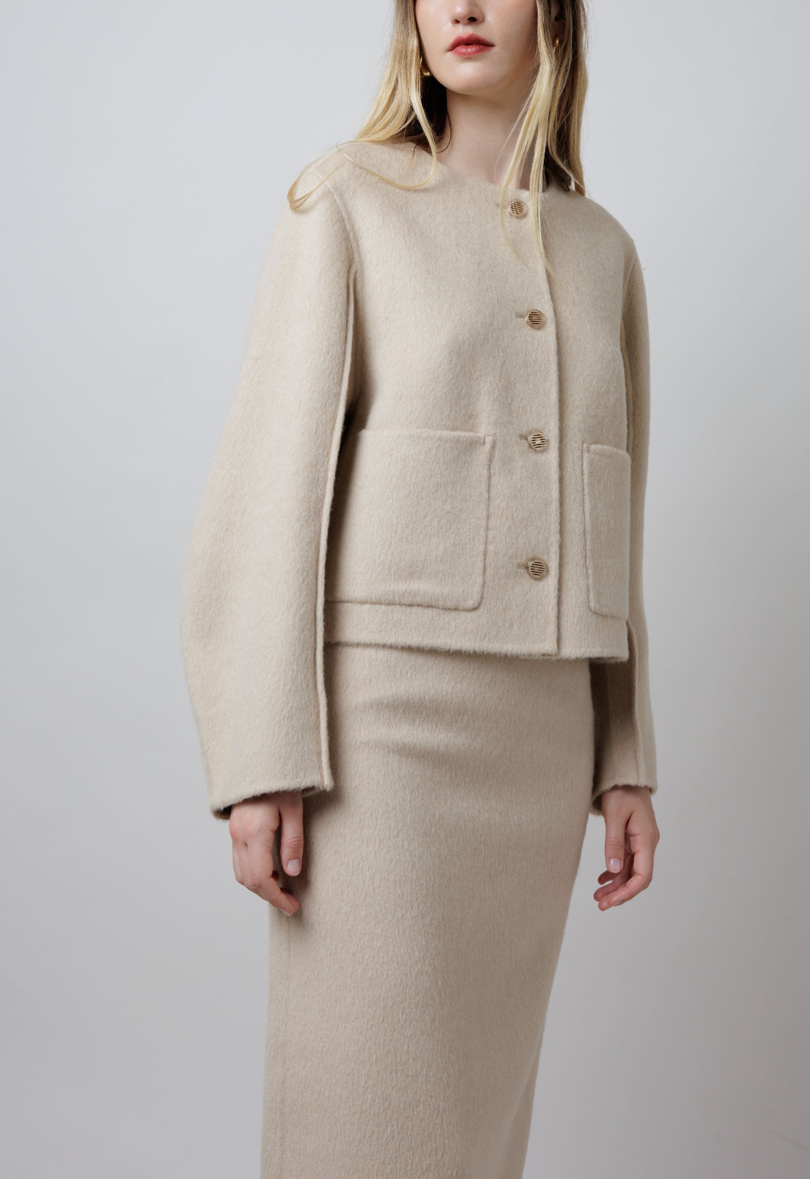 Cropped Camel Coat in White image 1