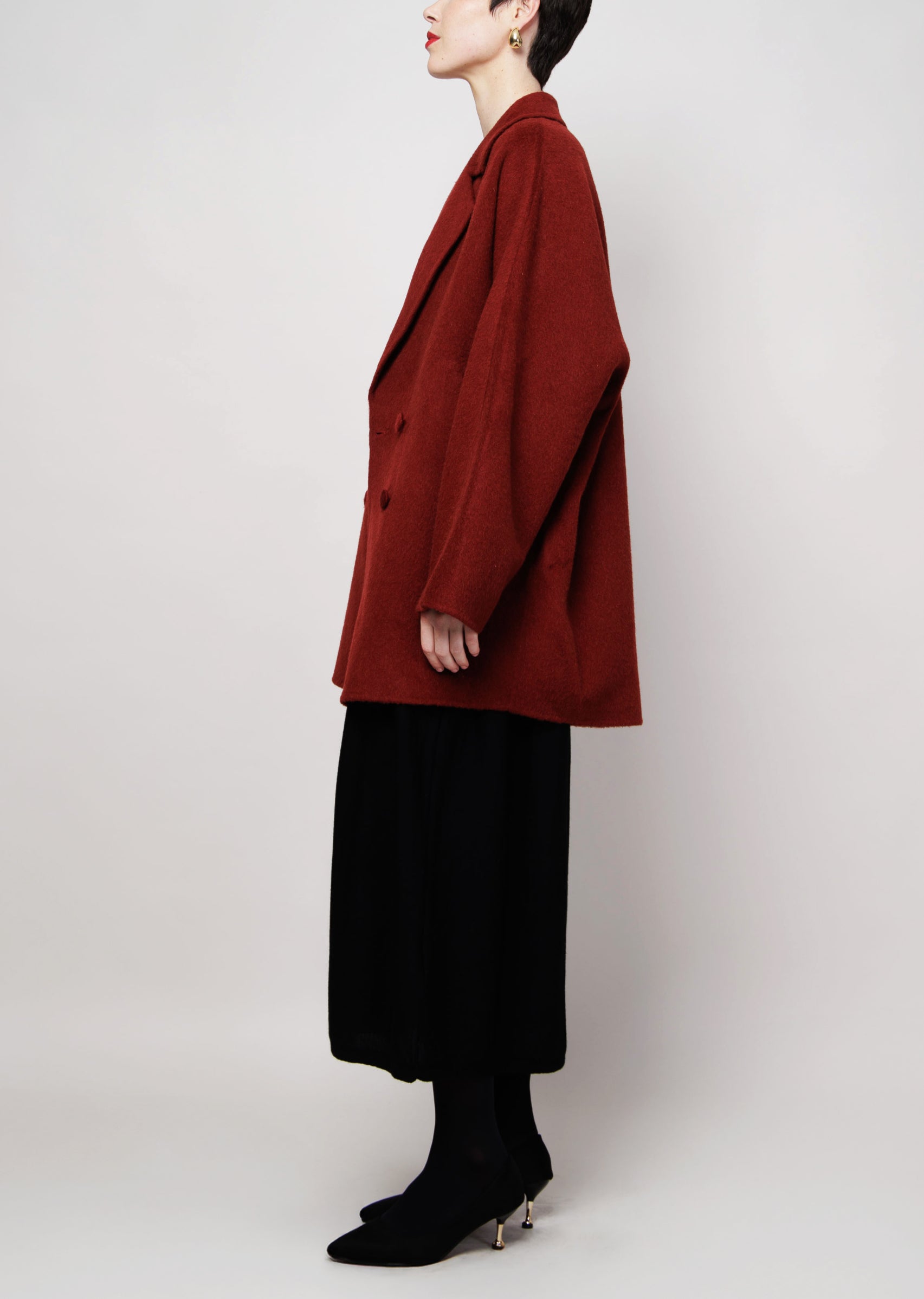 Double Breasted Camel Pea Coat in Red image 2