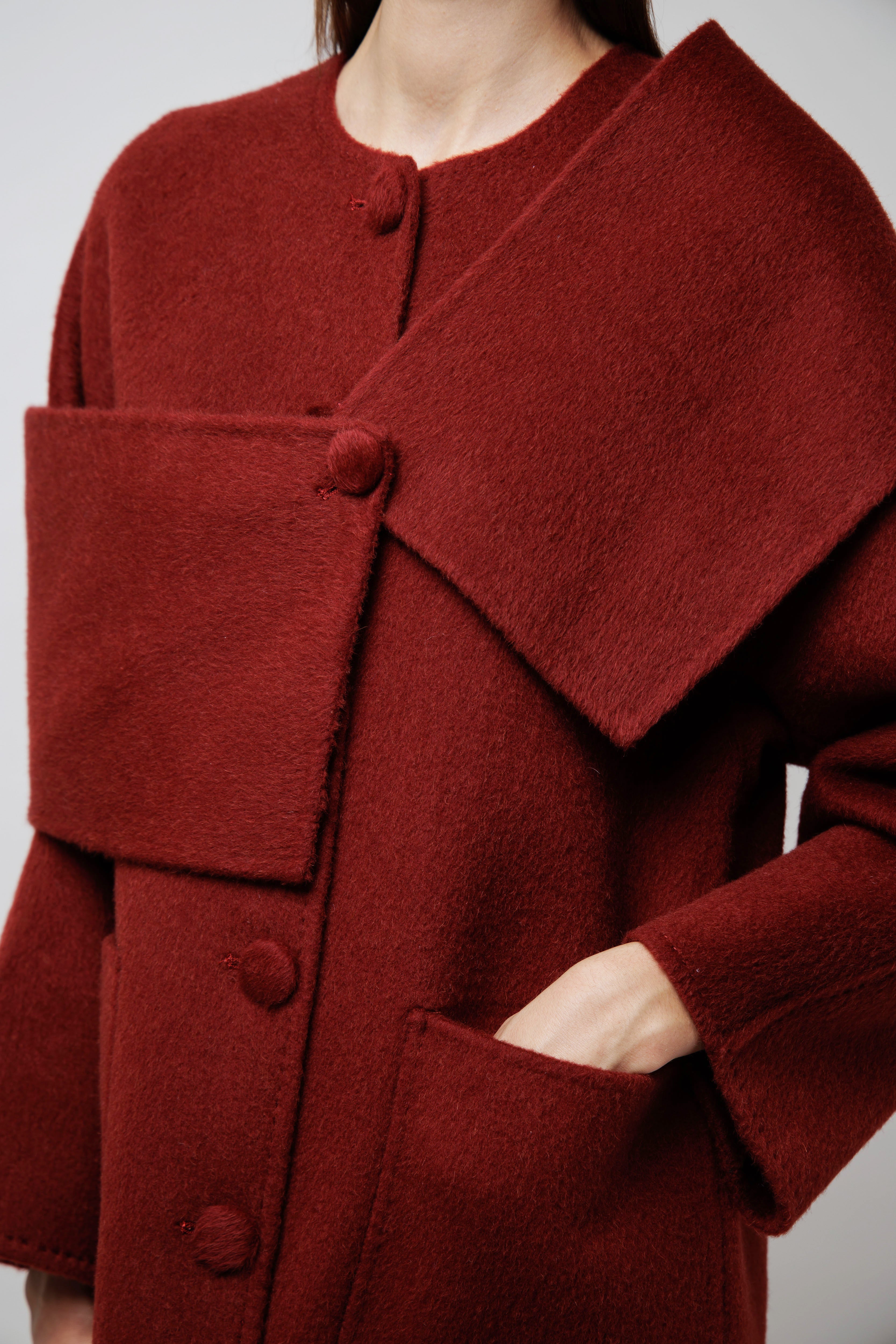Statement Scarf Camel Coat in Red image 1