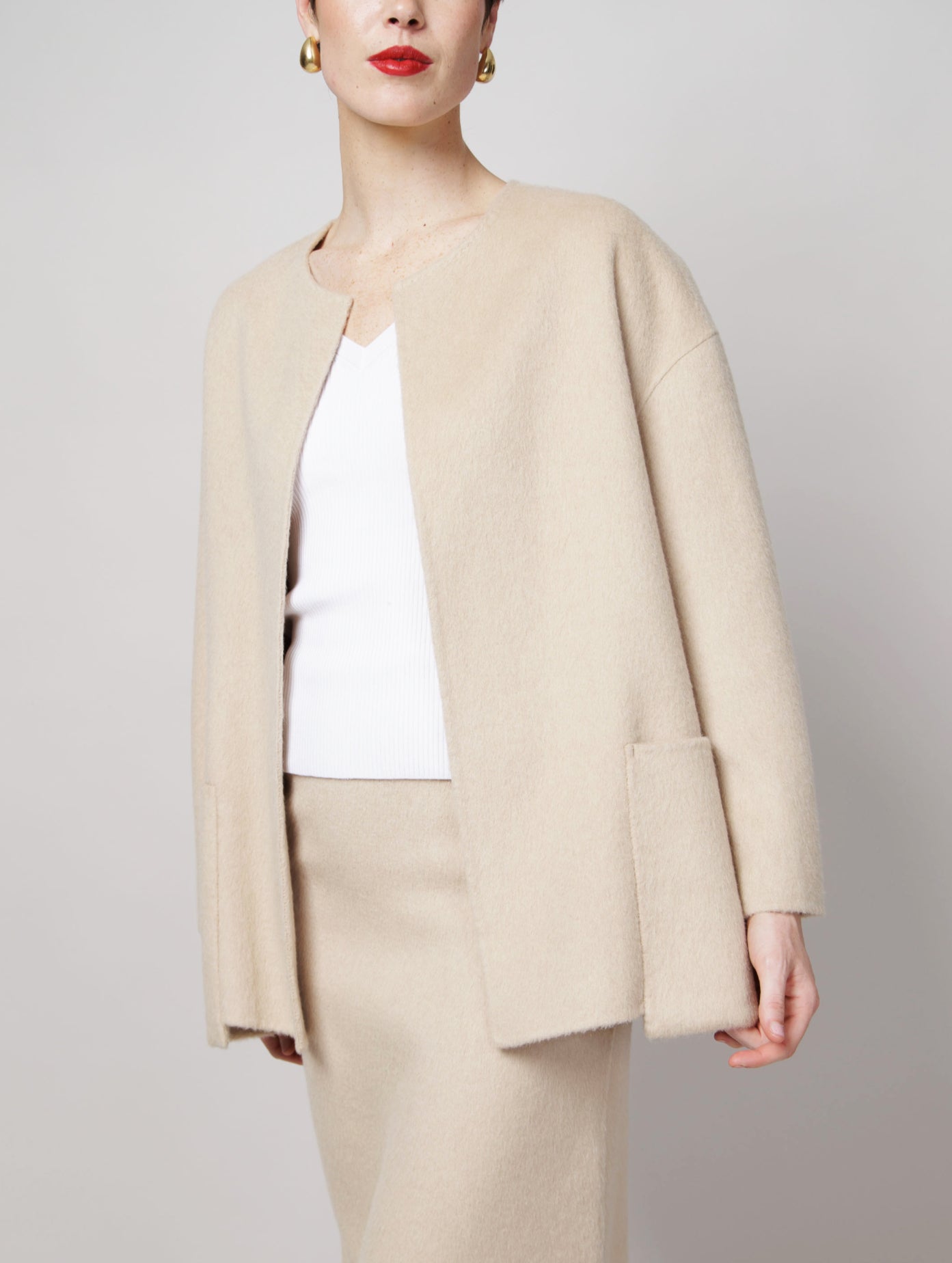 Statement Pocket Camel Coat in White image 1