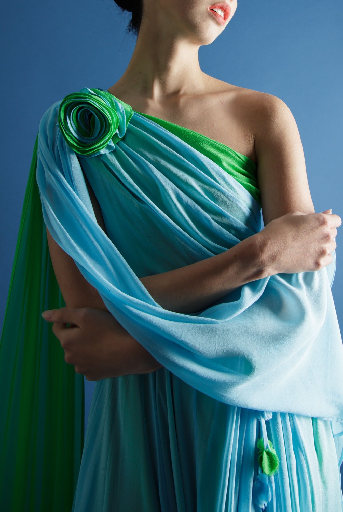 Asymmetrical Gathered Silk Dress image 4